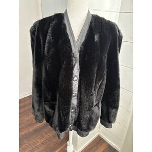 Vintage Lilli Ann Jacket Womens XL Black Faux Fur Bomber Coat Mob Wife Luxury